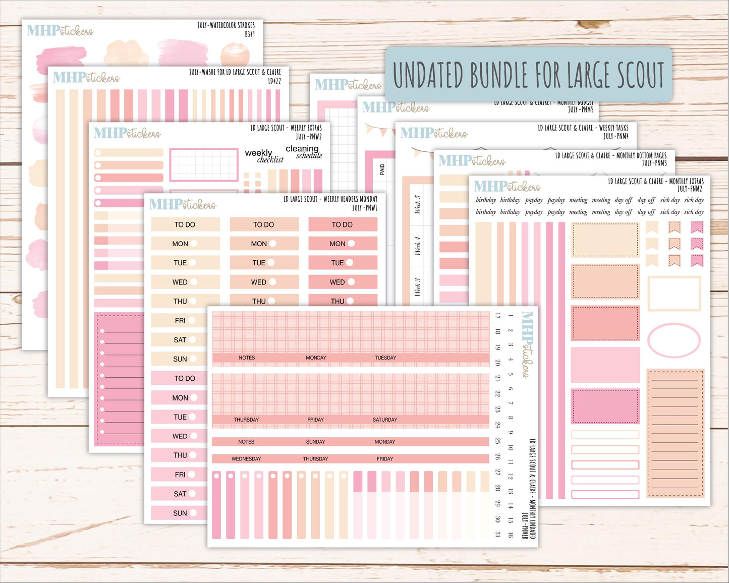JULY Neutral Color Stickers for the Large Scout & Claire Laurel Denise Planners || PTN26