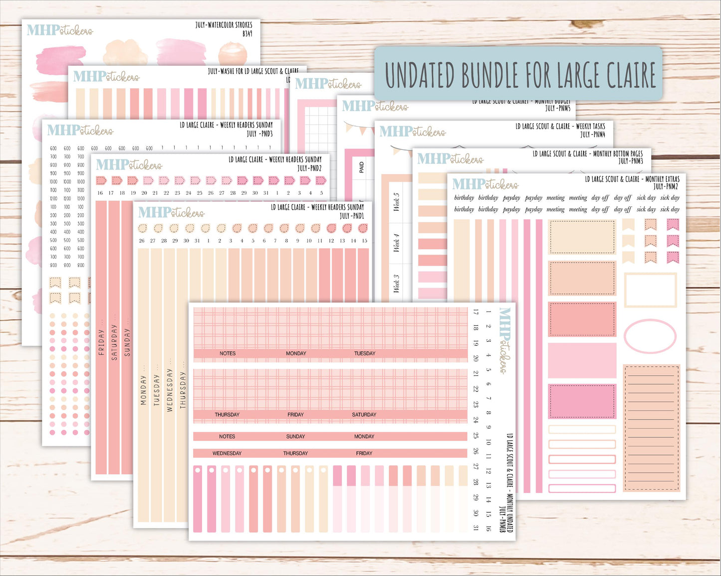 JULY Neutral Color Stickers for the Large Scout & Claire Laurel Denise Planners || PTN26