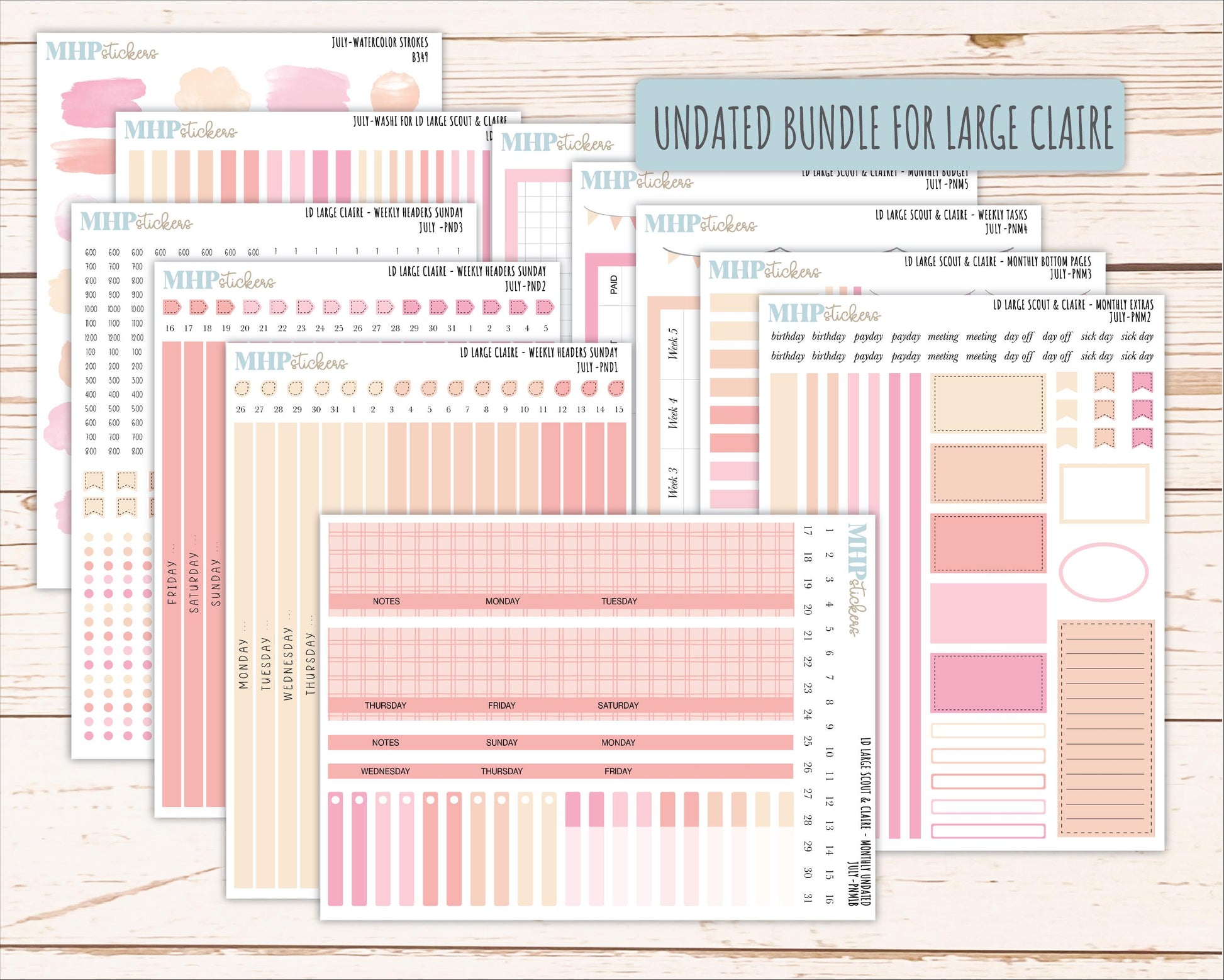 JULY Neutral Color Stickers for the Large Scout & Claire Laurel Denise Planners || PTN26