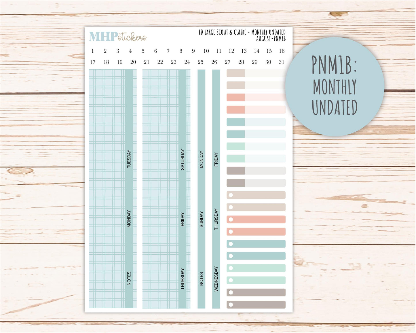 AUGUST Neutral Color Stickers for the Large Scout & Claire Laurel Denise Planners || PTN26