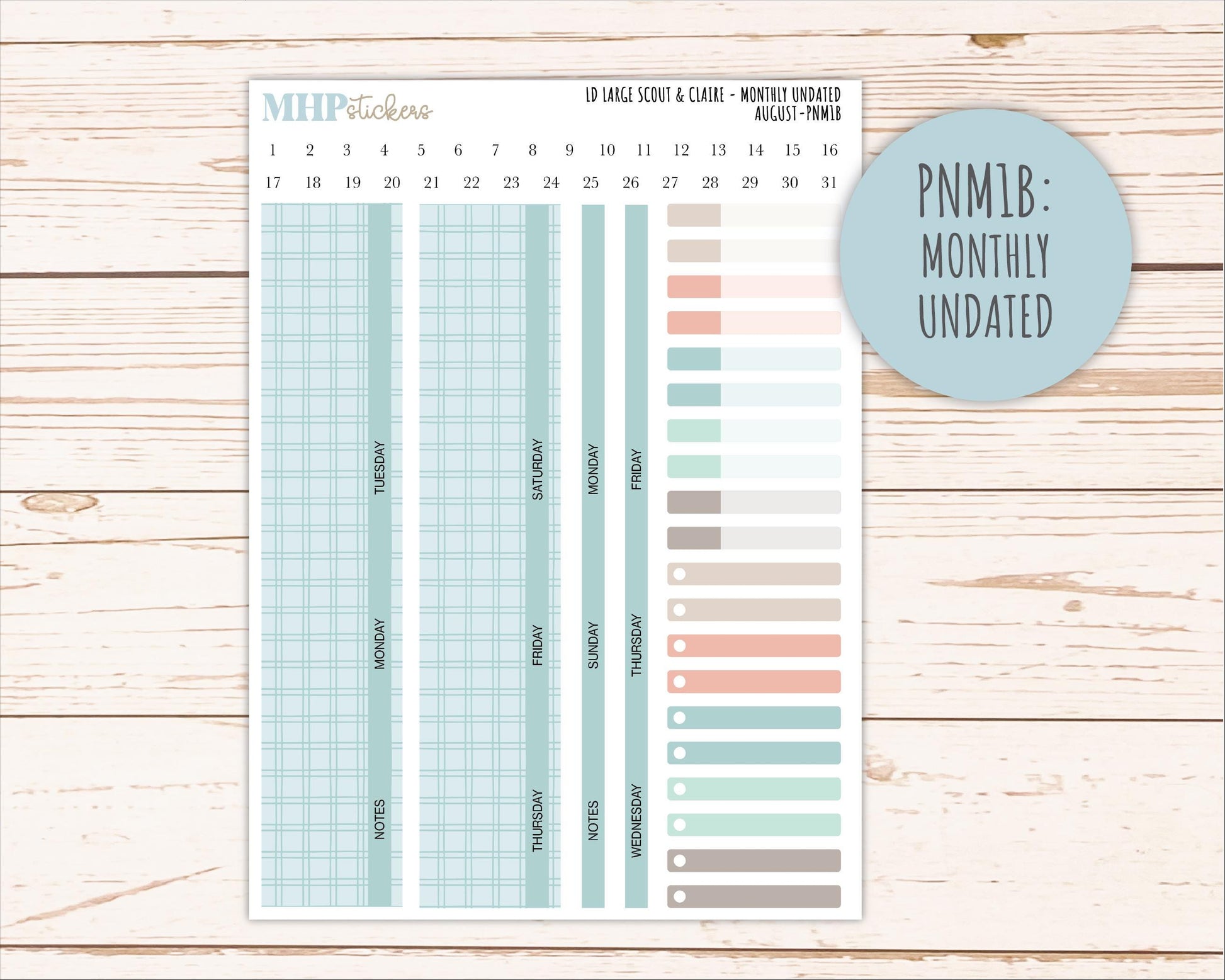 AUGUST Neutral Color Stickers for the Large Scout & Claire Laurel Denise Planners || PTN26