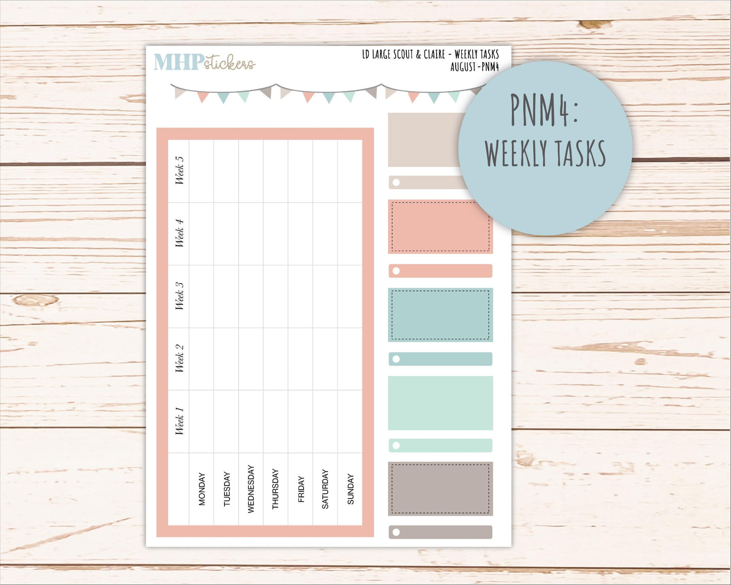 AUGUST Neutral Color Stickers for the Large Scout & Claire Laurel Denise Planners || PTN26