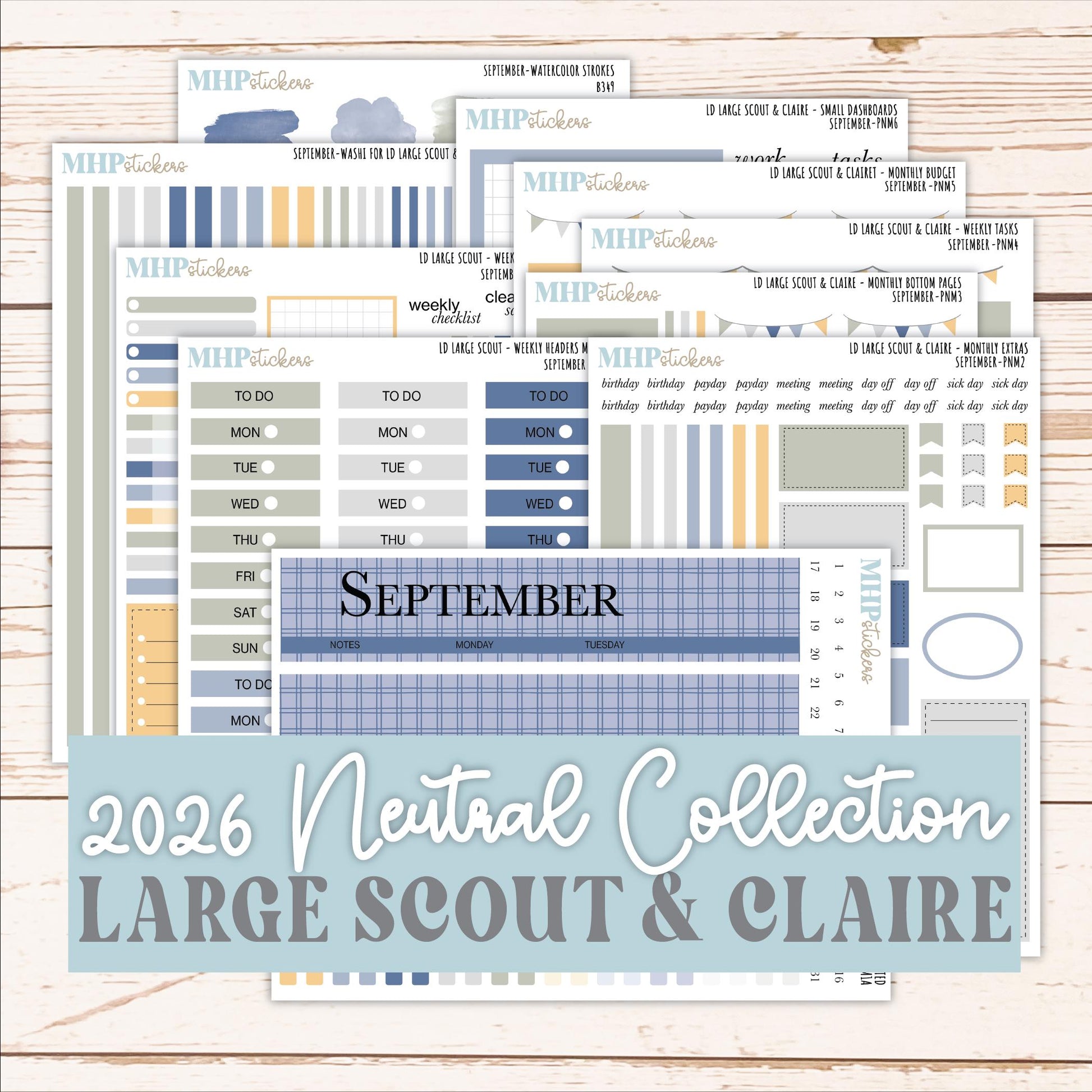 SEPTEMBER Neutral Color Stickers for the Large Scout & Claire Laurel Denise Planners || PTN26