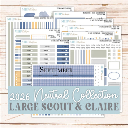 SEPTEMBER Neutral Color Stickers for the Large Scout & Claire Laurel Denise Planners || PTN26
