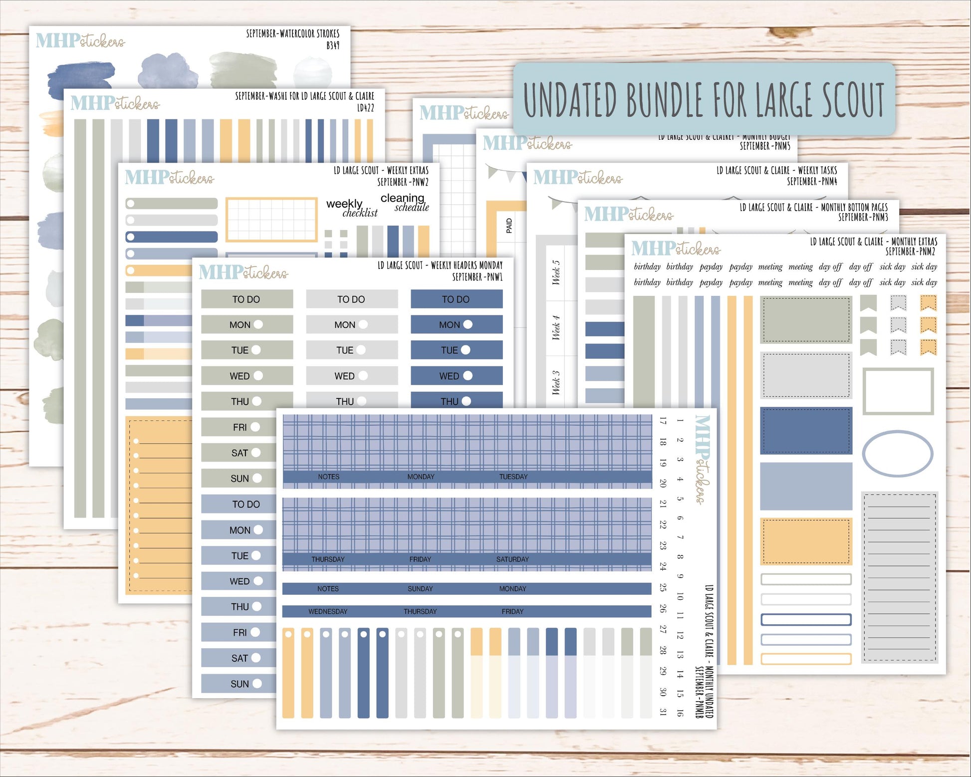 SEPTEMBER Neutral Color Stickers for the Large Scout & Claire Laurel Denise Planners || PTN26