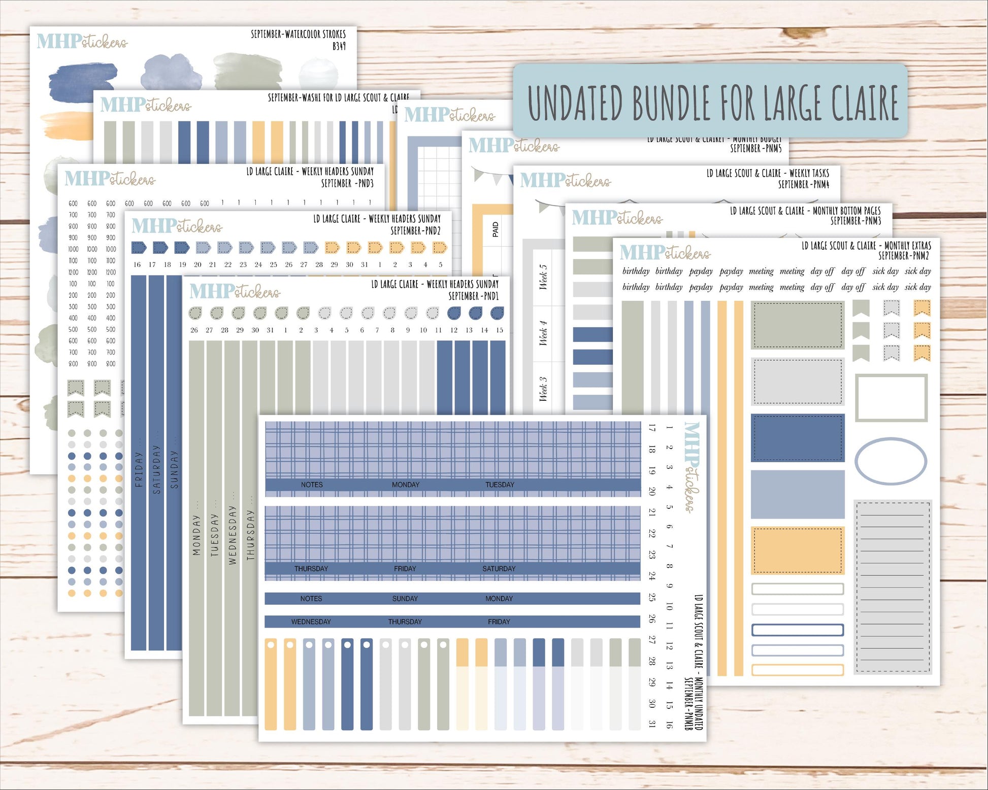 SEPTEMBER Neutral Color Stickers for the Large Scout & Claire Laurel Denise Planners || PTN26