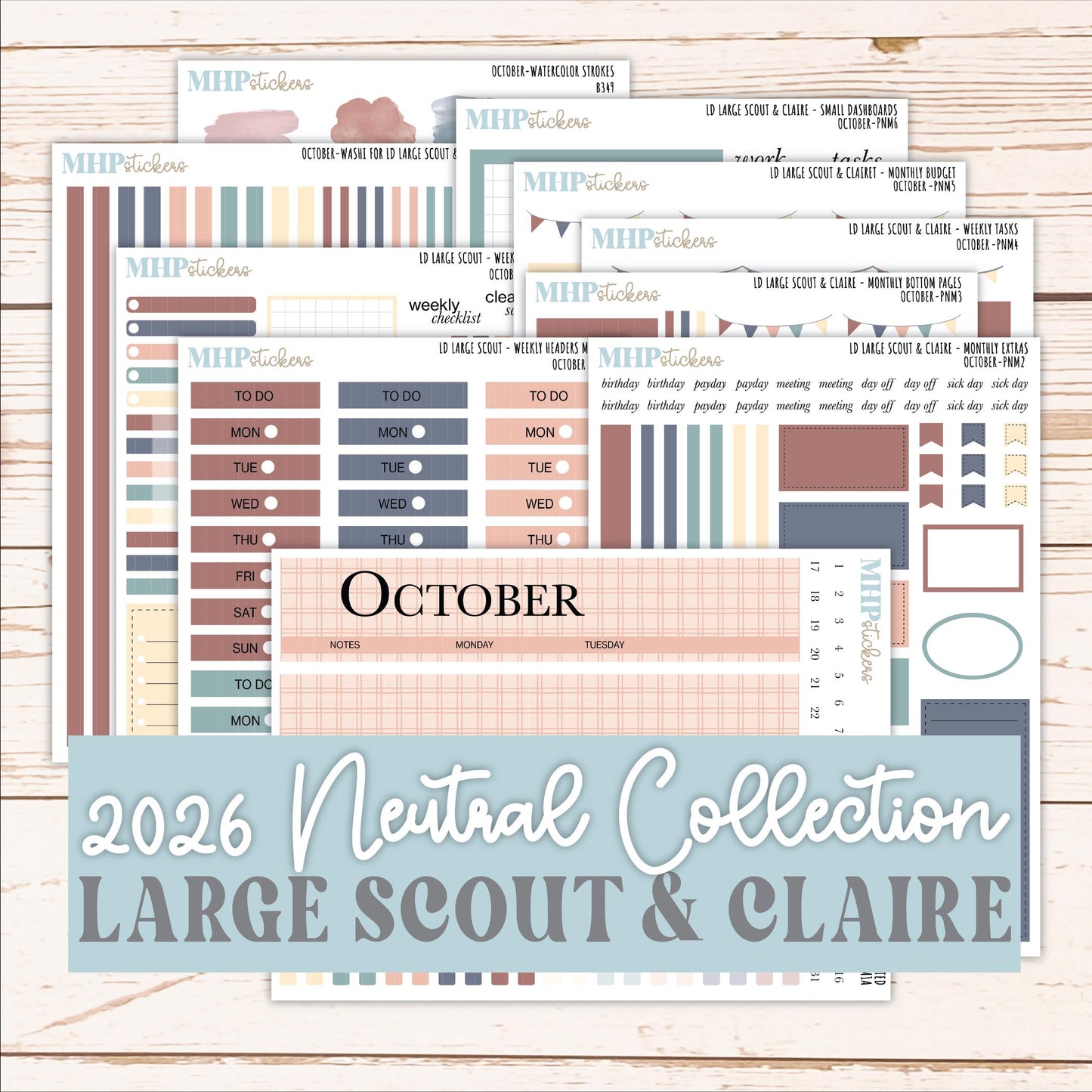 OCTOBER Neutral Color Stickers for the Large Scout & Claire Laurel Denise Planners || PTN26