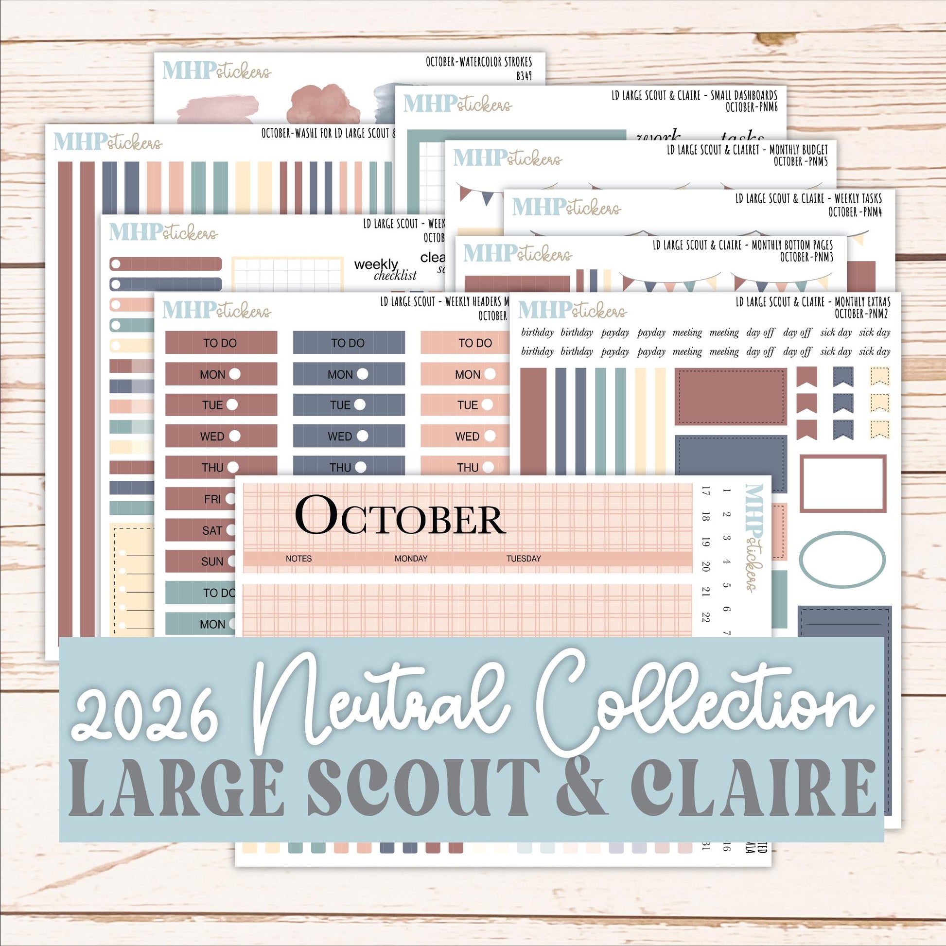 OCTOBER Neutral Color Stickers for the Large Scout & Claire Laurel Denise Planners || PTN26