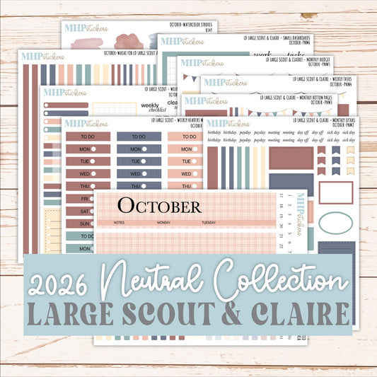 OCTOBER Neutral Color Stickers for the Large Scout & Claire Laurel Denise Planners || PTN26