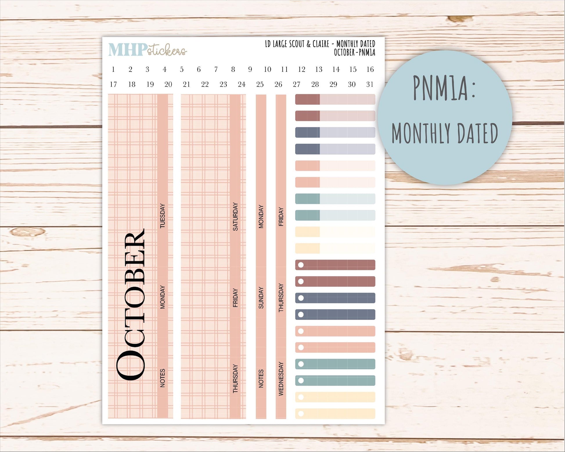 OCTOBER Neutral Color Stickers for the Large Scout & Claire Laurel Denise Planners || PTN26