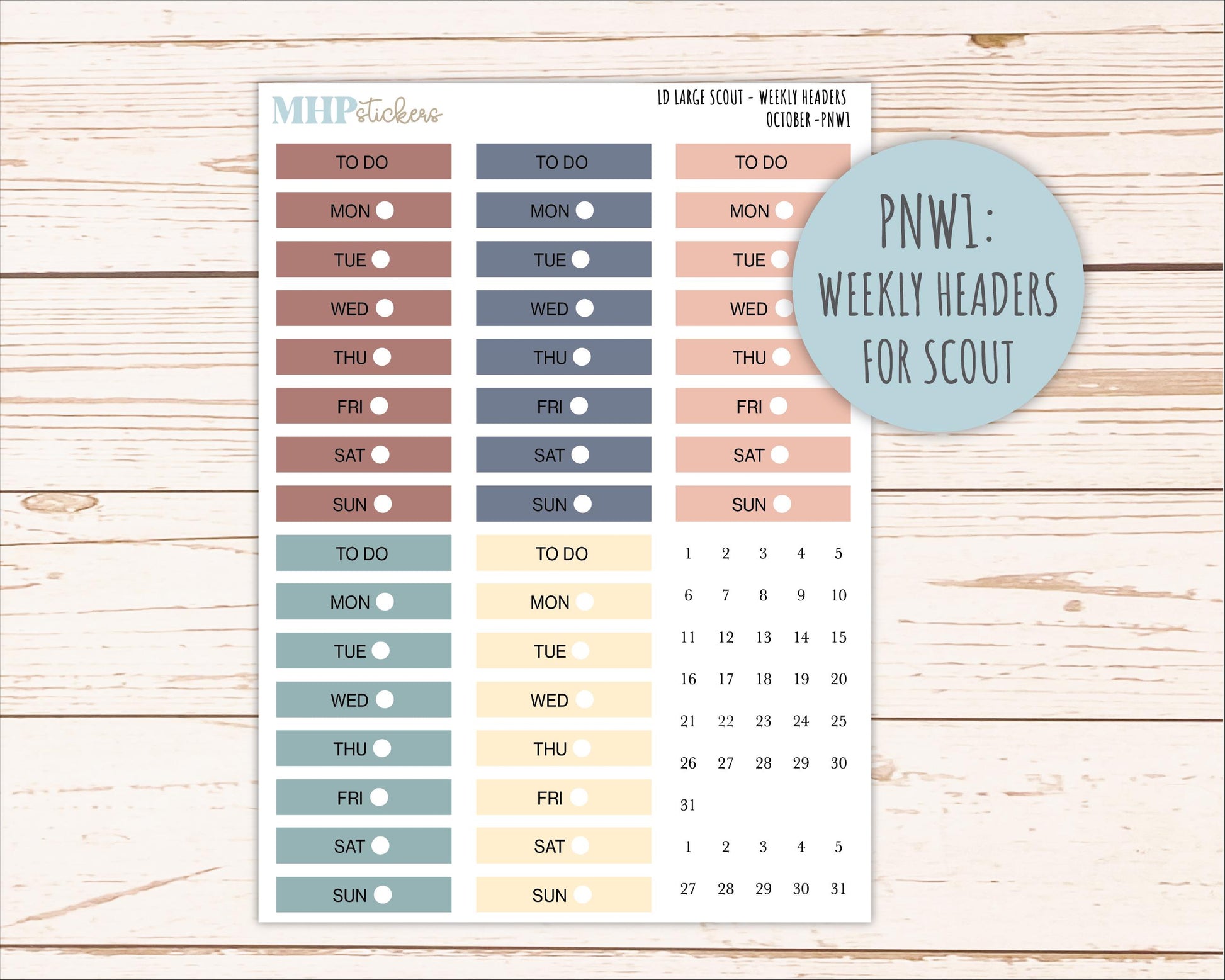 OCTOBER Neutral Color Stickers for the Large Scout & Claire Laurel Denise Planners || PTN26
