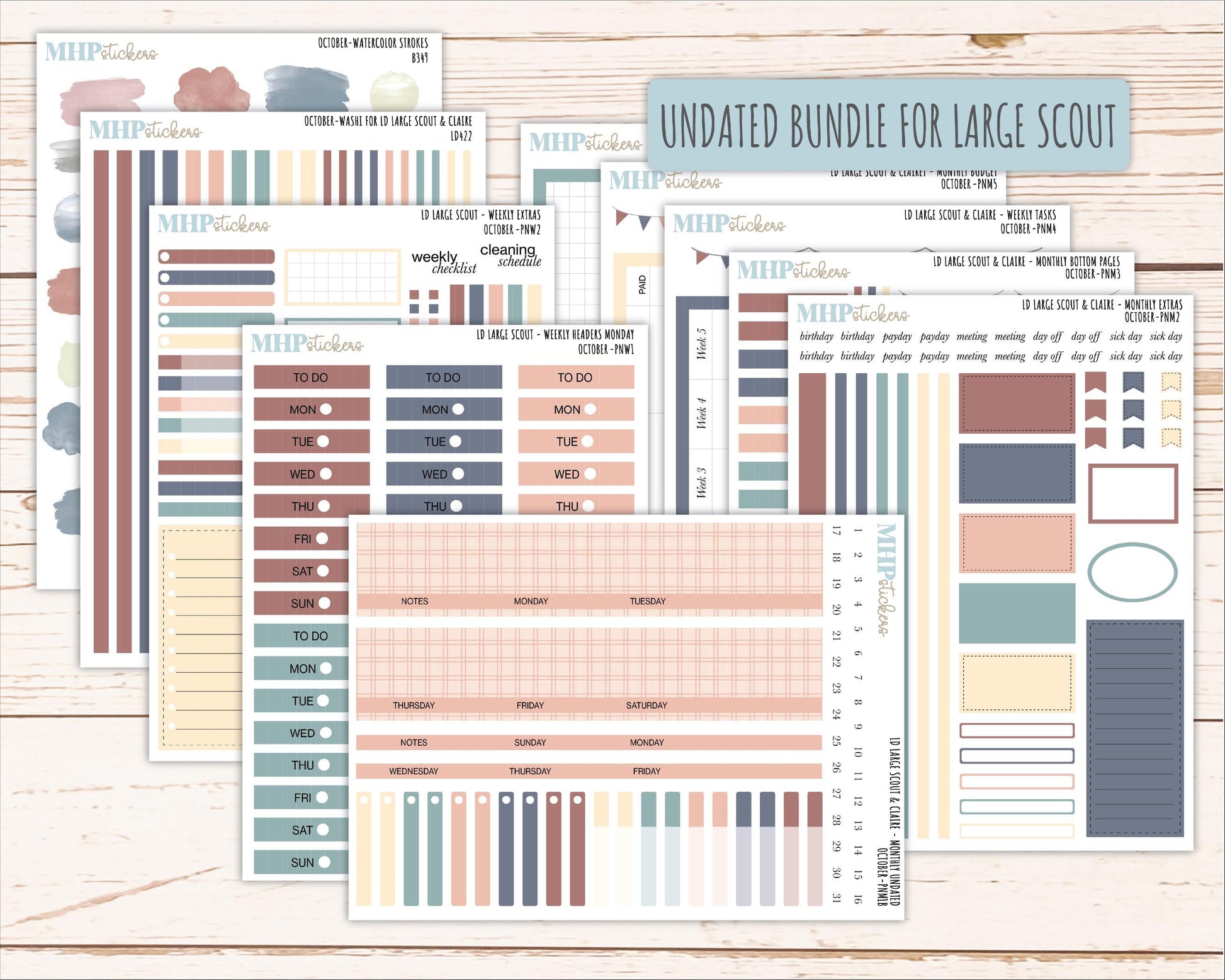 OCTOBER Neutral Color Stickers for the Large Scout & Claire Laurel Denise Planners || PTN26