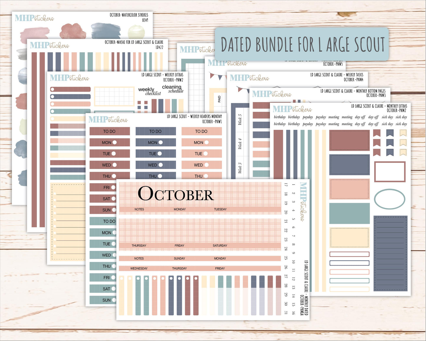 OCTOBER Neutral Color Stickers for the Large Scout & Claire Laurel Denise Planners || PTN26