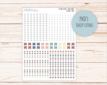 OCTOBER Neutral Color Stickers for the Large Scout & Claire Laurel Denise Planners || PTN26