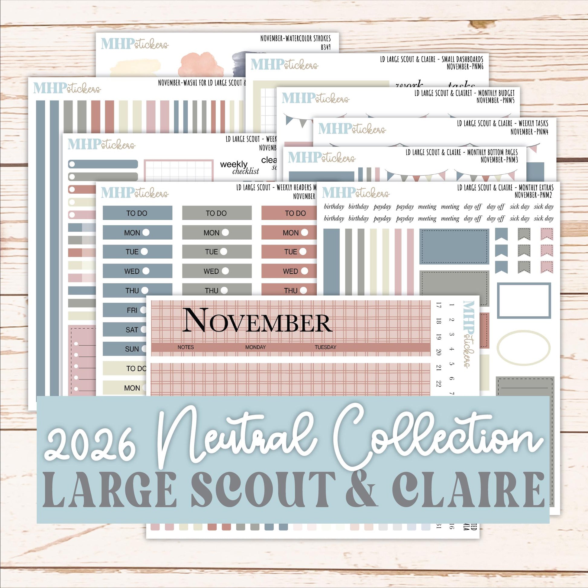 NOVEMBER Neutral Color Stickers for the Large Scout & Claire Laurel Denise Planners || PTN26