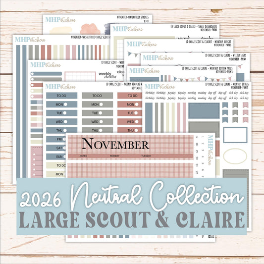 NOVEMBER Neutral Color Stickers for the Large Scout & Claire Laurel Denise Planners || PTN26