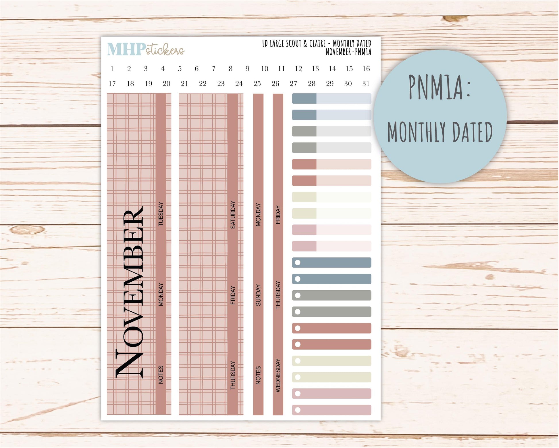 NOVEMBER Neutral Color Stickers for the Large Scout & Claire Laurel Denise Planners || PTN26