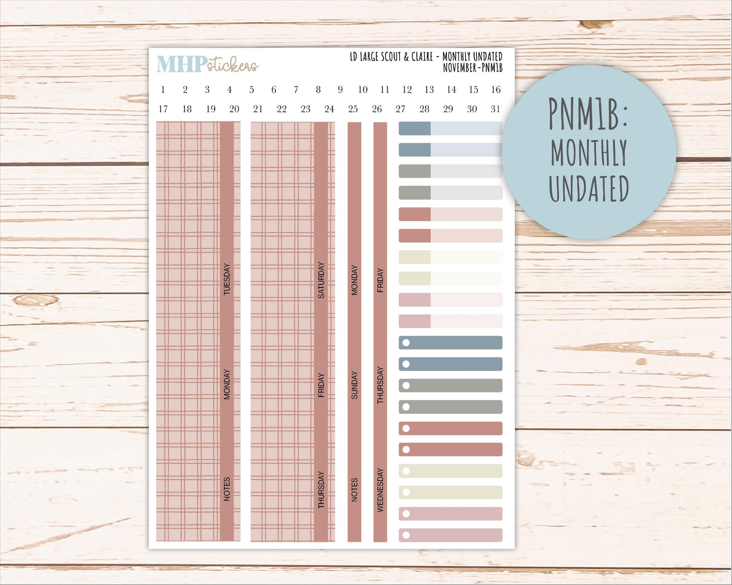 NOVEMBER Neutral Color Stickers for the Large Scout & Claire Laurel Denise Planners || PTN26