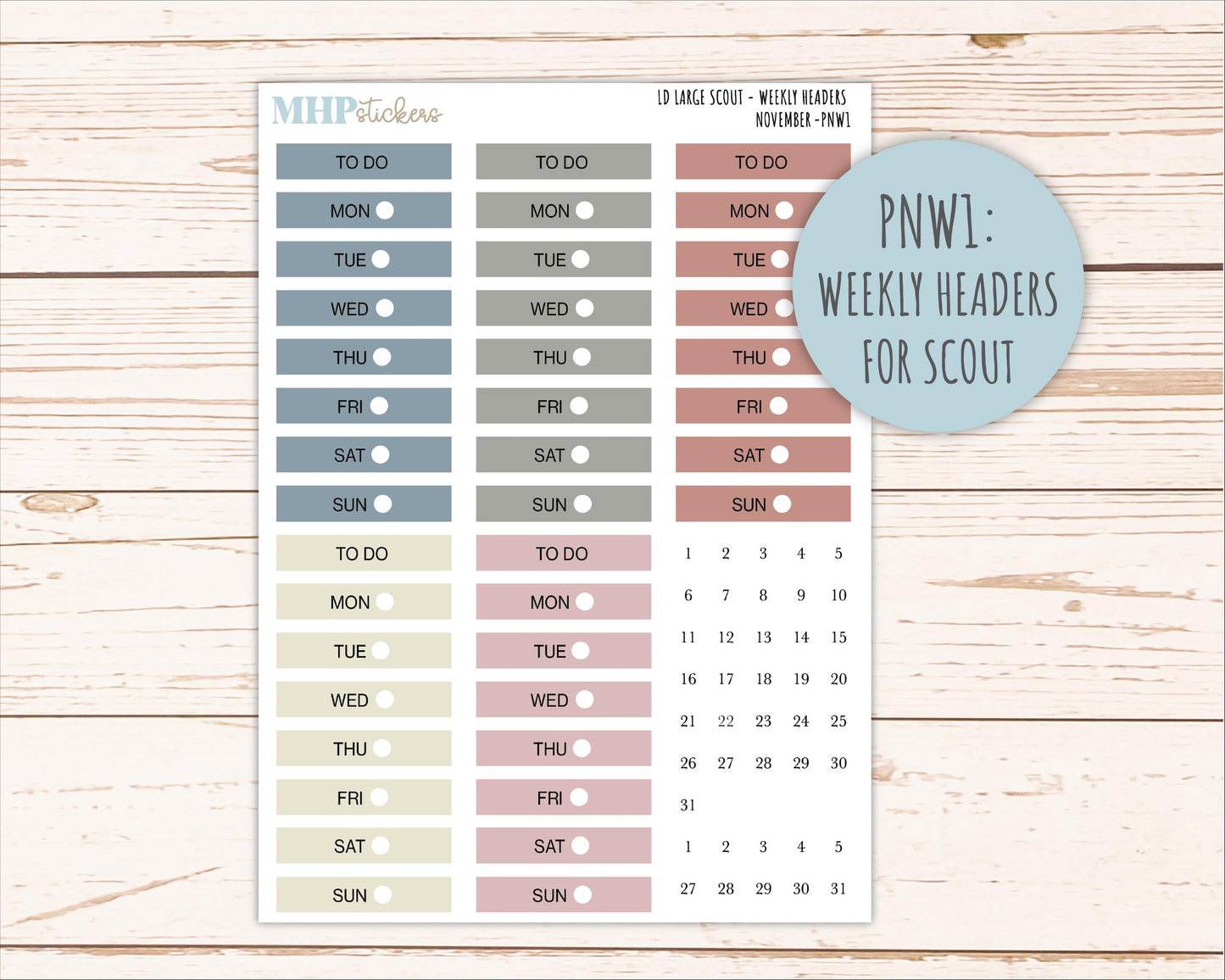 NOVEMBER Neutral Color Stickers for the Large Scout & Claire Laurel Denise Planners || PTN26