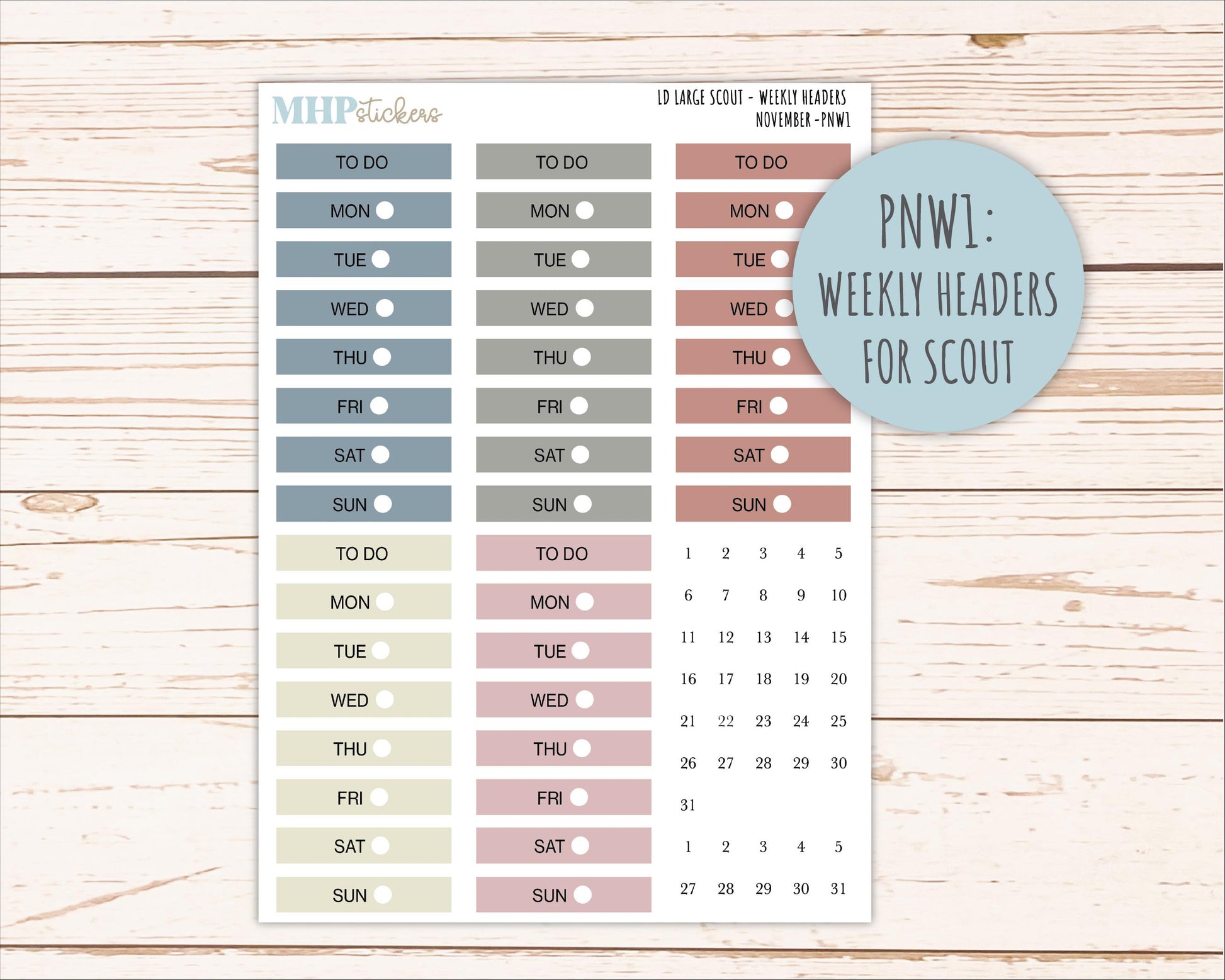 NOVEMBER Neutral Color Stickers for the Large Scout & Claire Laurel Denise Planners || PTN26