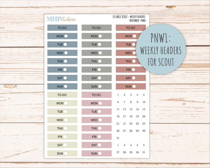 NOVEMBER Neutral Color Stickers for the Large Scout & Claire Laurel Denise Planners || PTN26