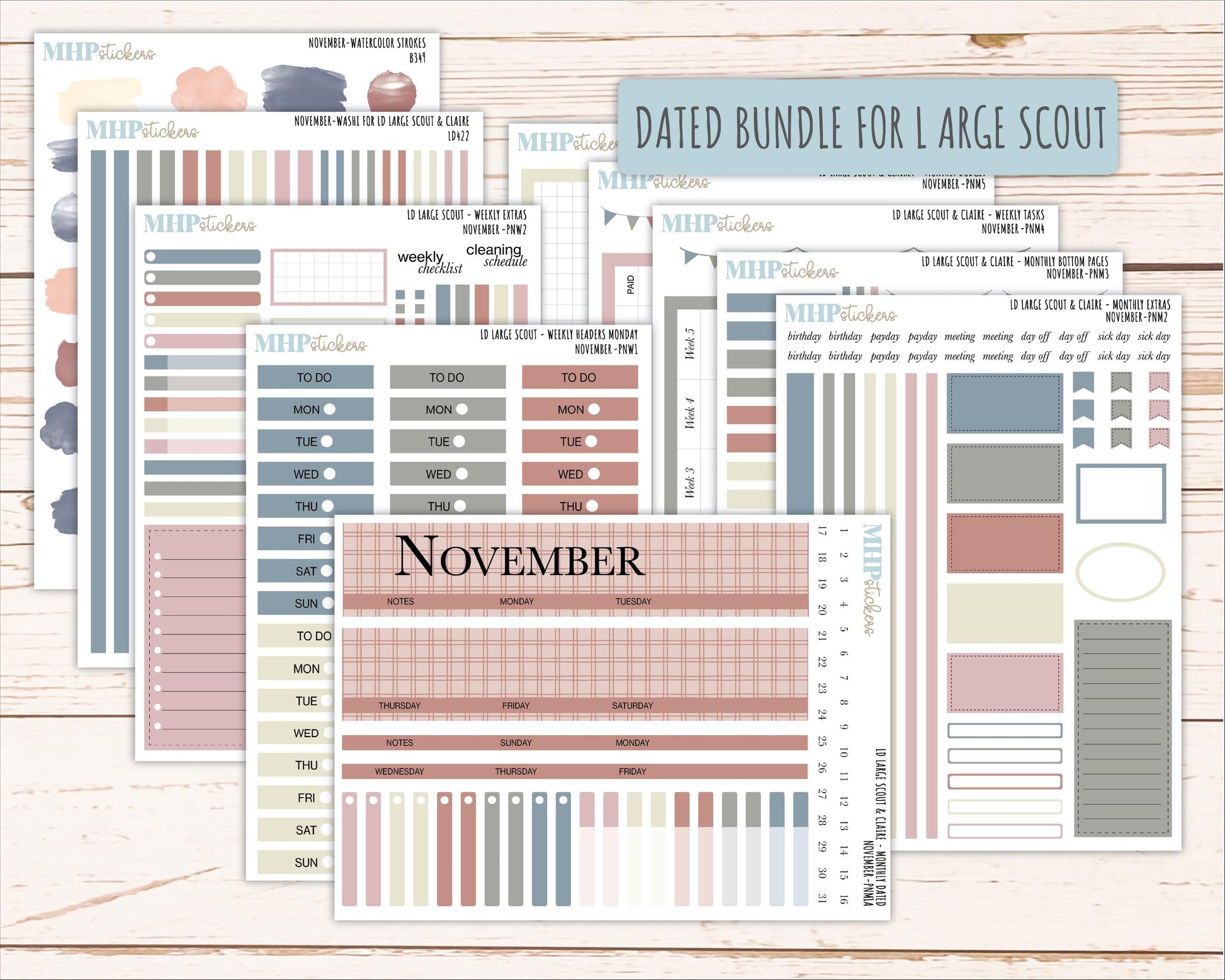 NOVEMBER Neutral Color Stickers for the Large Scout & Claire Laurel Denise Planners || PTN26