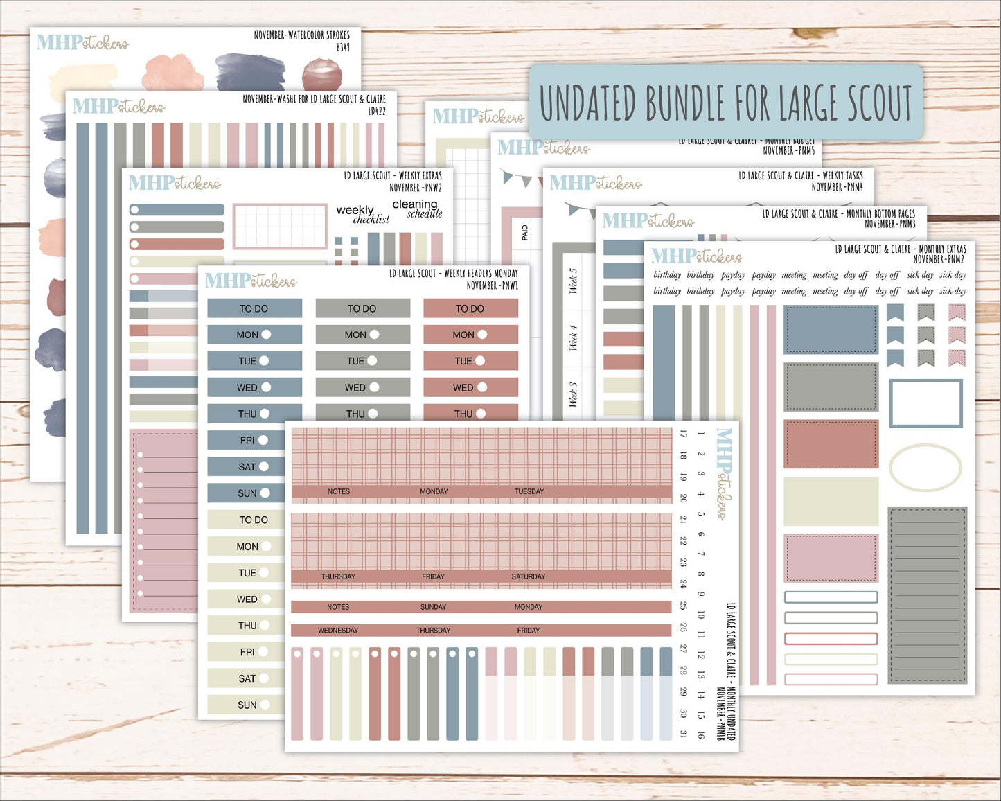NOVEMBER Neutral Color Stickers for the Large Scout & Claire Laurel Denise Planners || PTN26