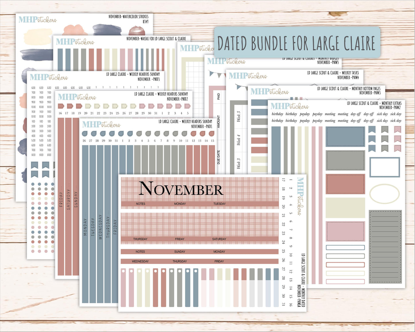 NOVEMBER Neutral Color Stickers for the Large Scout & Claire Laurel Denise Planners || PTN26