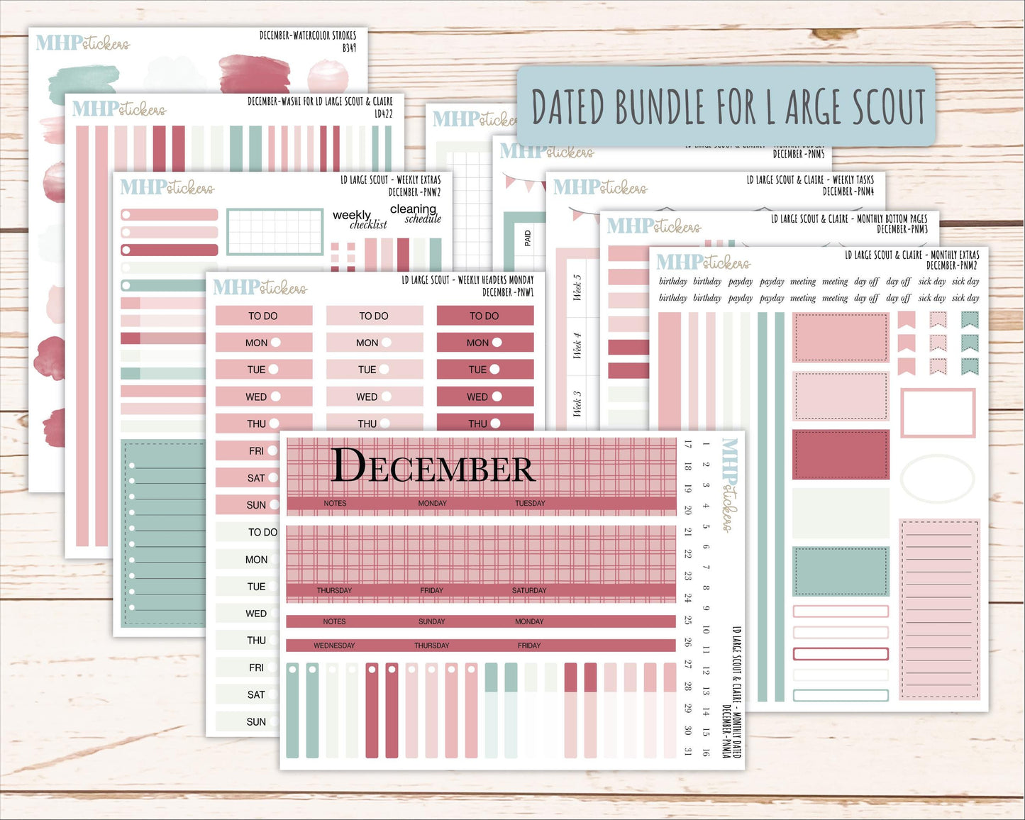 DECEMBER Neutral Color Stickers for the Large Scout & Claire Laurel Denise Planners || PTN26