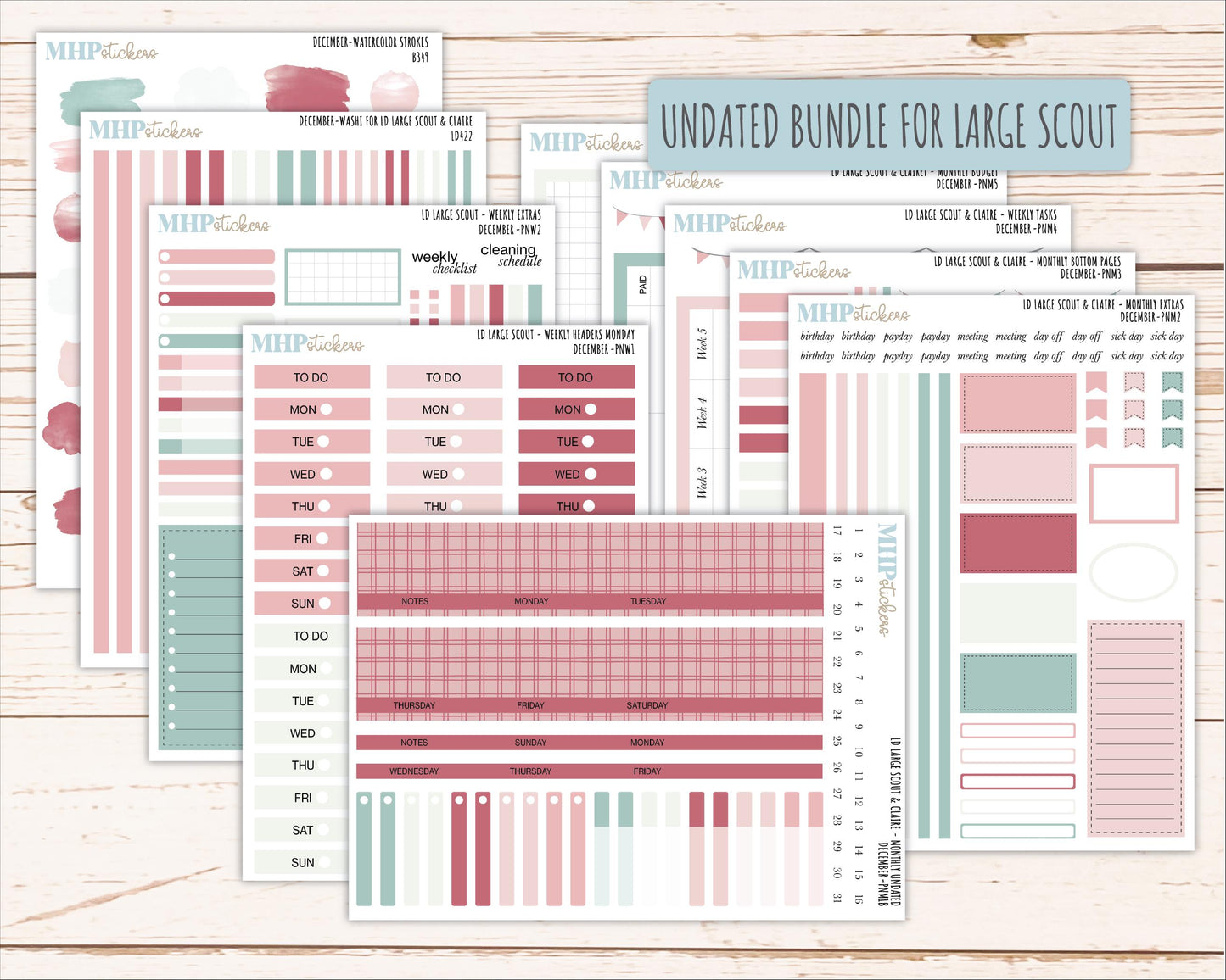 DECEMBER Neutral Color Stickers for the Large Scout & Claire Laurel Denise Planners || PTN26