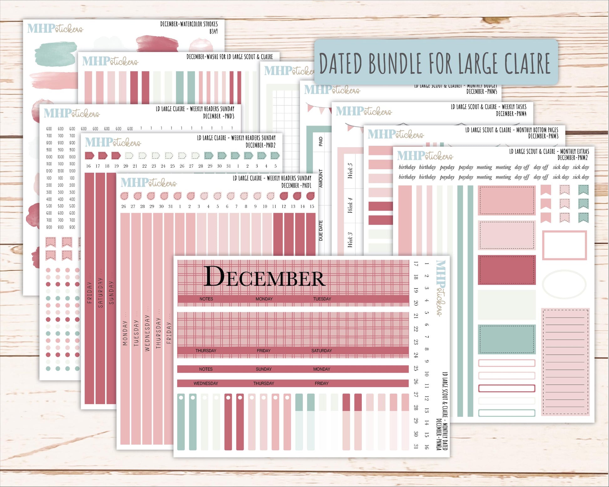 DECEMBER Neutral Color Stickers for the Large Scout & Claire Laurel Denise Planners || PTN26