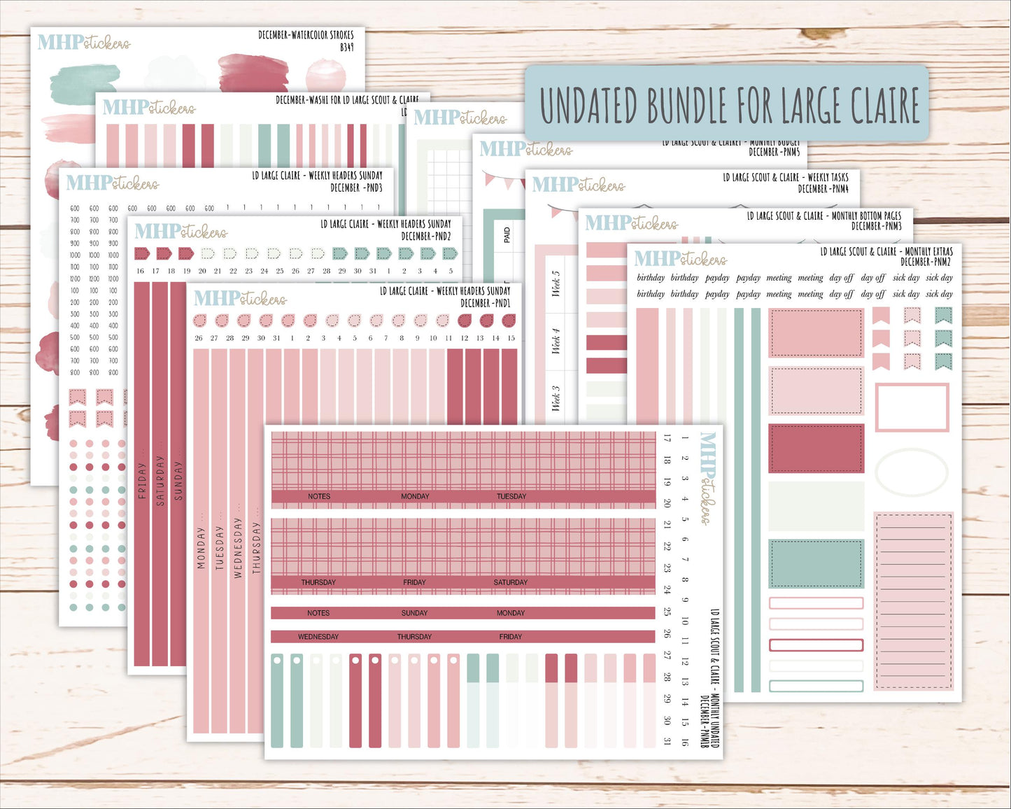 DECEMBER Neutral Color Stickers for the Large Scout & Claire Laurel Denise Planners || PTN26