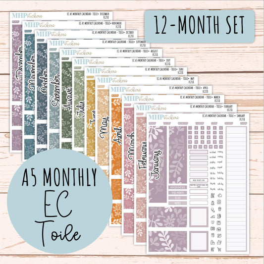 Monthly Headers for A5 Erin Condren Planners. TOILE Color Way || EC218
