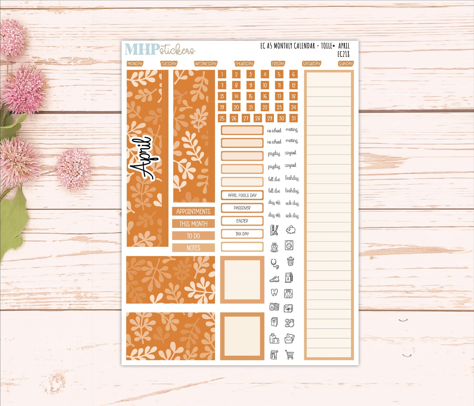 Monthly Headers for A5 Erin Condren Planners. TOILE Color Way || EC218