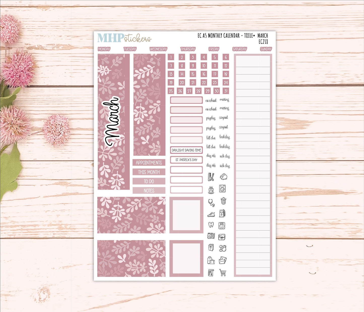 Monthly Headers for A5 Erin Condren Planners. TOILE Color Way || EC218