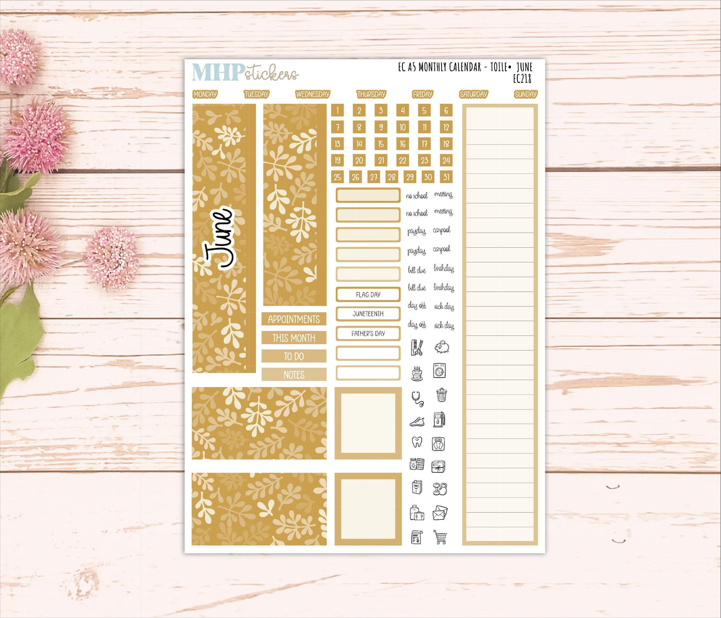Monthly Headers for A5 Erin Condren Planners. TOILE Color Way || EC218