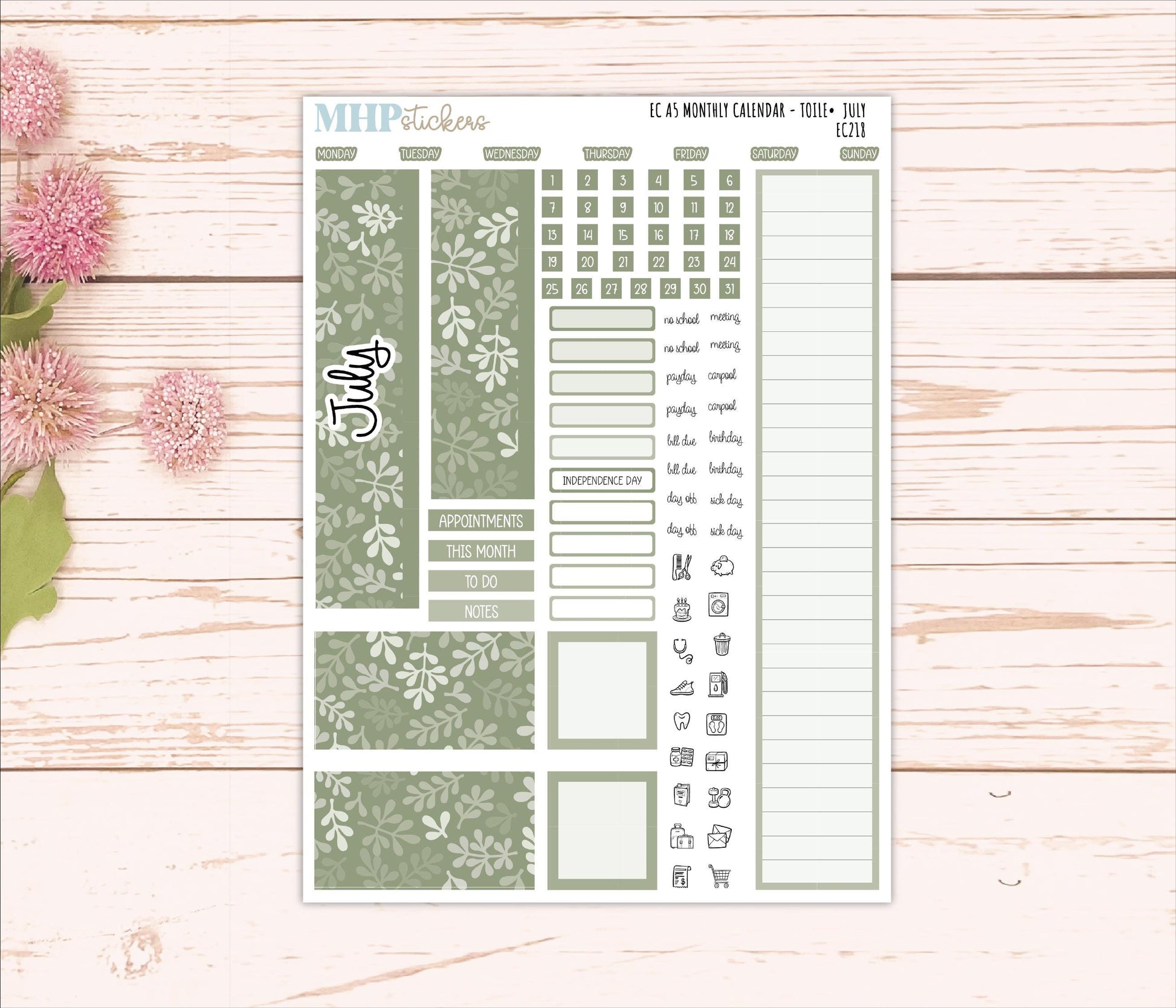 Monthly Headers for A5 Erin Condren Planners. TOILE Color Way || EC218