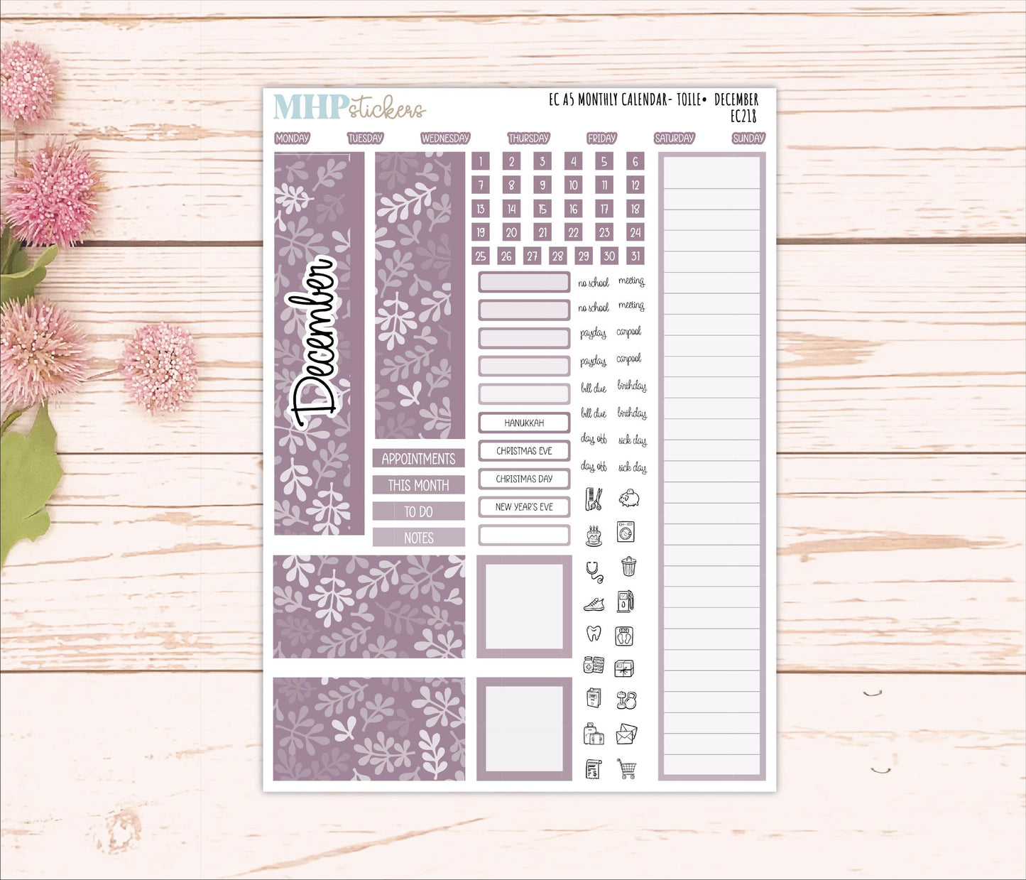 Monthly Headers for A5 Erin Condren Planners. TOILE Color Way || EC218