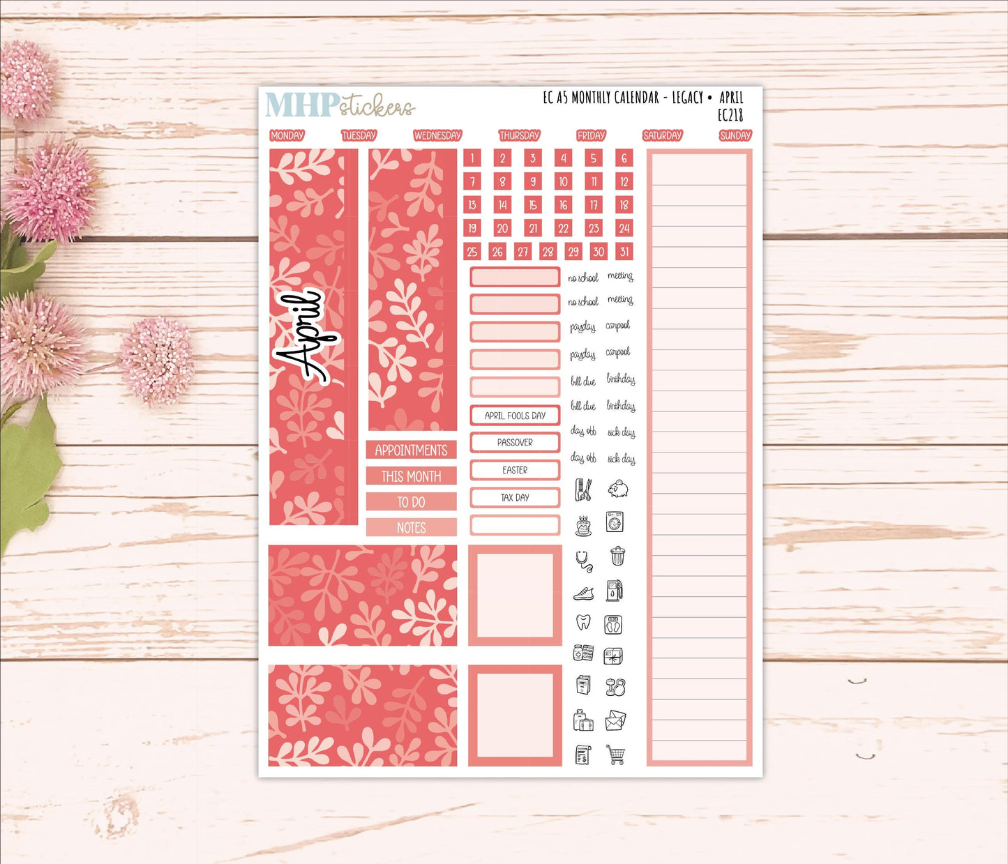Monthly Headers for A5 Erin Condren Planners. LEGACY Color Way || EC218