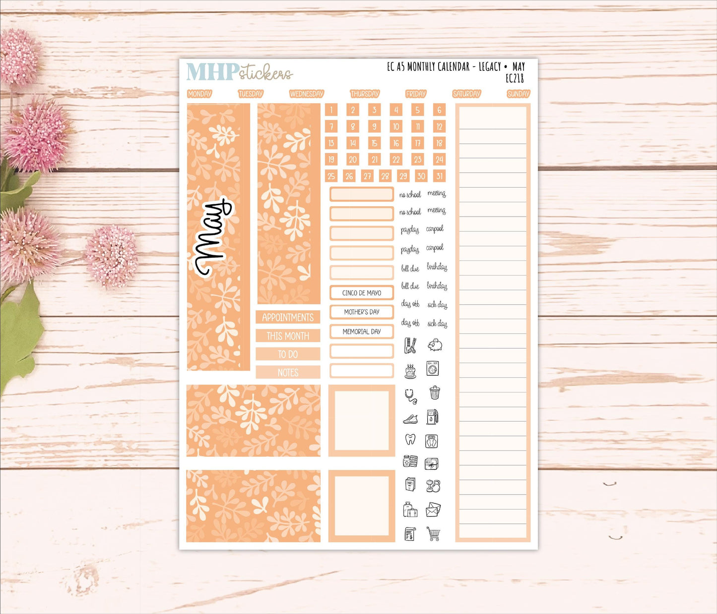 Monthly Headers for A5 Erin Condren Planners. LEGACY Color Way || EC218