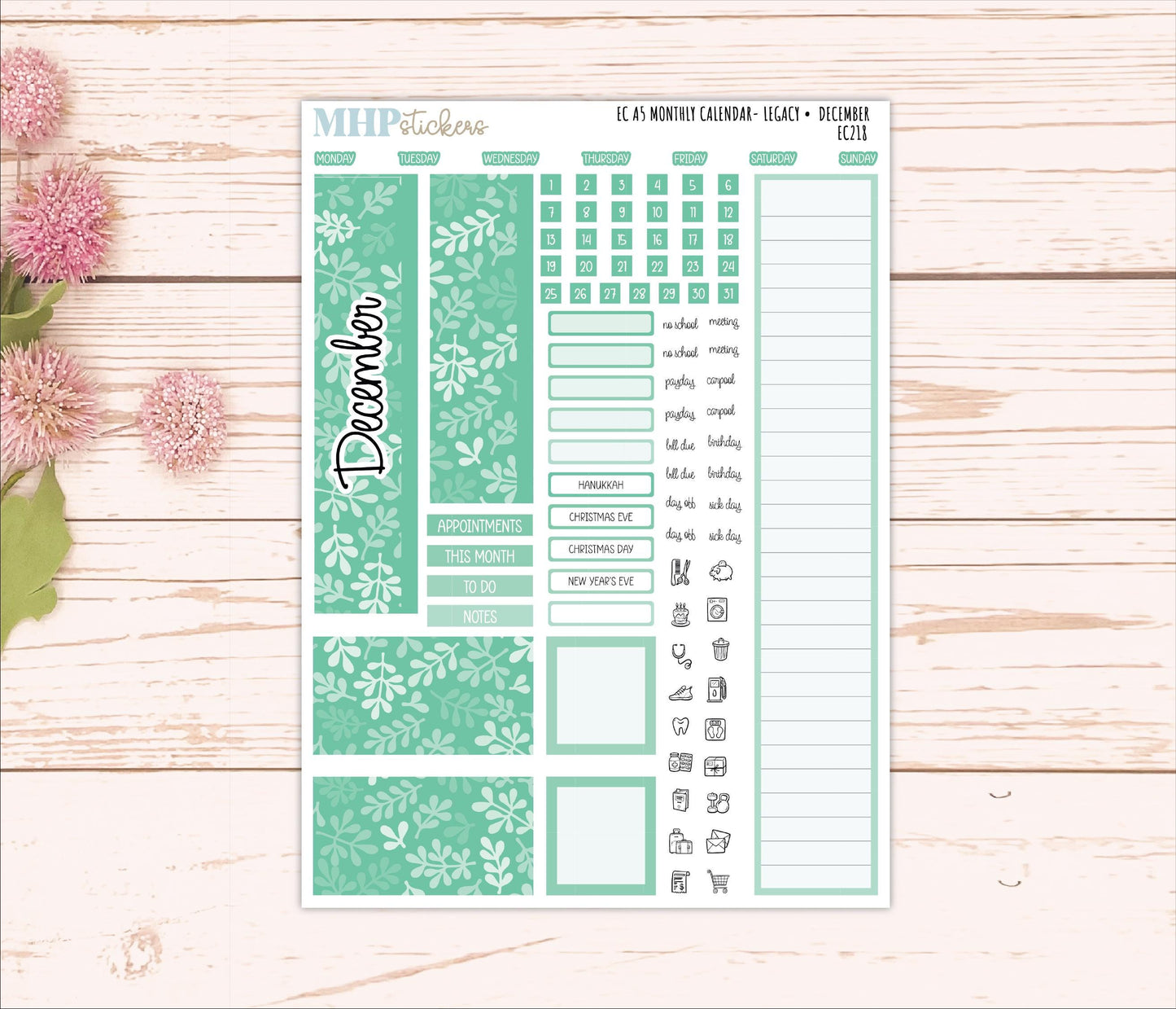 Monthly Headers for A5 Erin Condren Planners. LEGACY Color Way || EC218