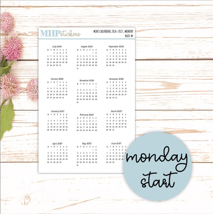 Mini 2026-2027 Calendar Stickers for Planners and Bullet Journals || H668