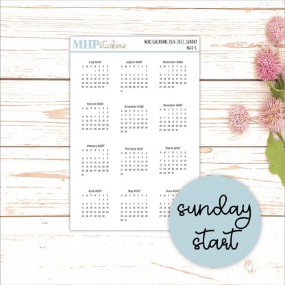 Mini 2026-2027 Calendar Stickers for Planners and Bullet Journals || H668