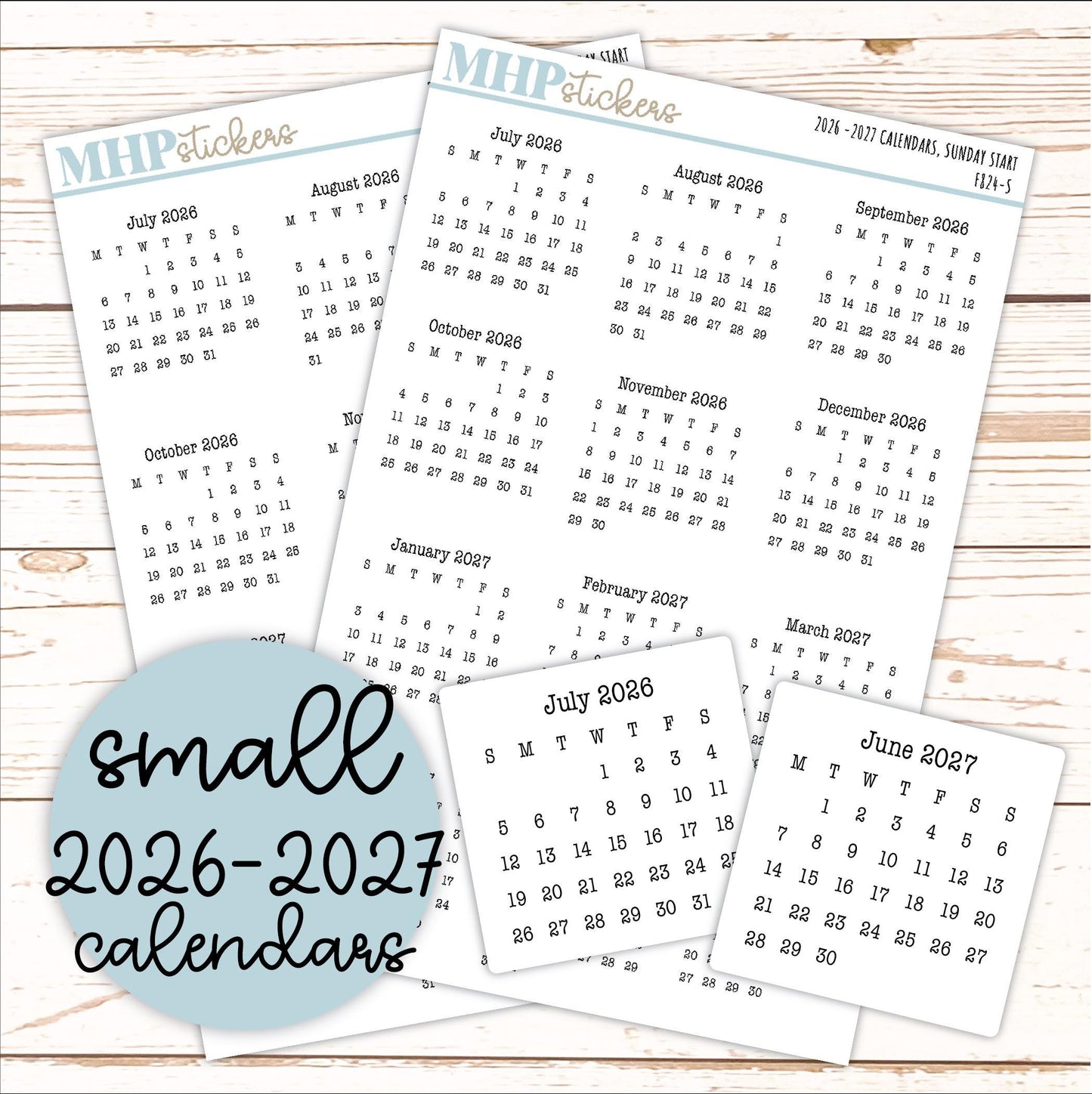 Small 2026-2027 Calendar Stickers for Planners and Bullet Journals || F824
