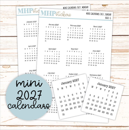 Mini 2027 Calendar Stickers for Planners and Bullet Journals || H665