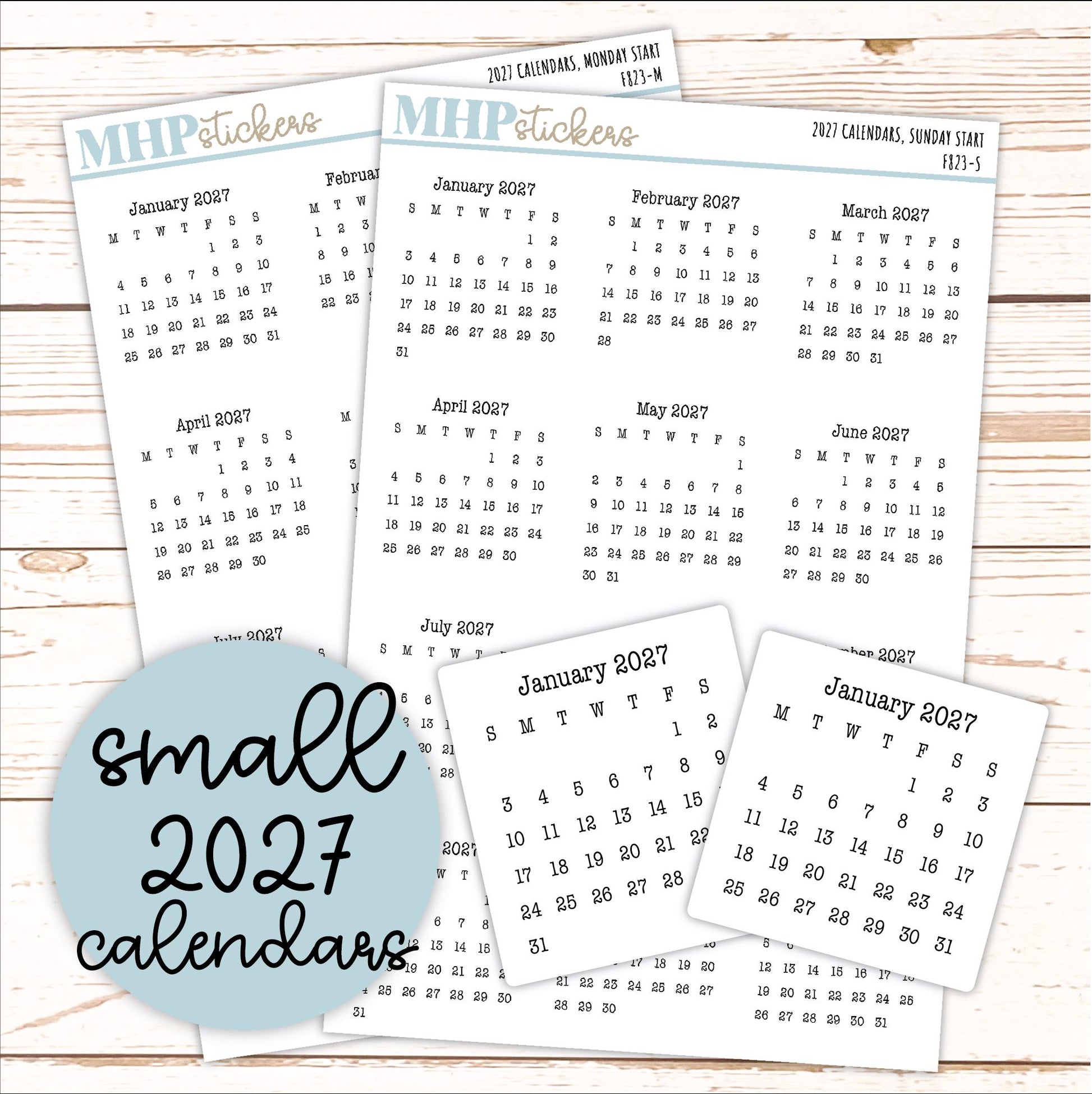 Small 2027 Calendar Stickers for Planners and Bullet Journals || F823