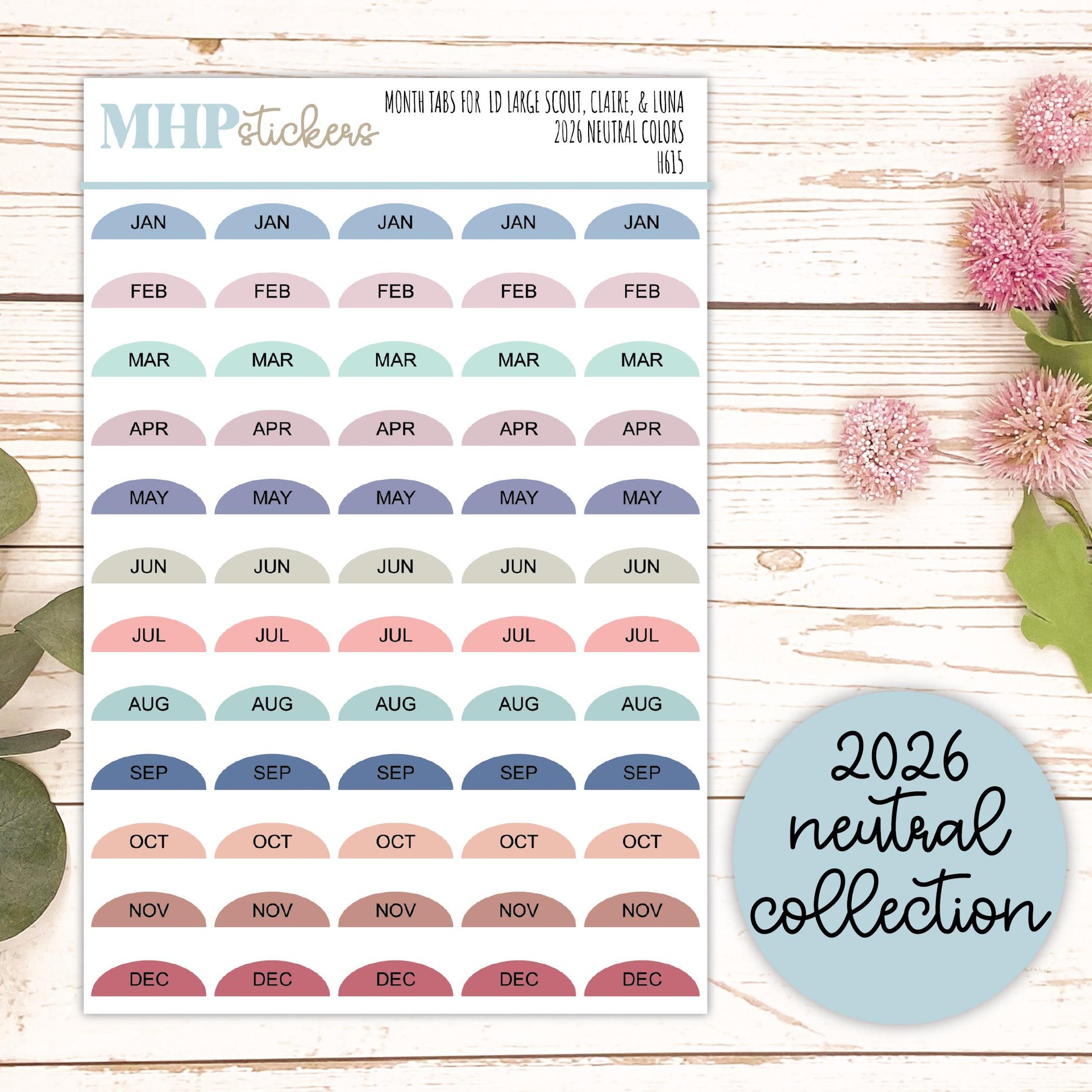 Month Tabs for Large Scout and Luna. Laurel Denise Planners || H615