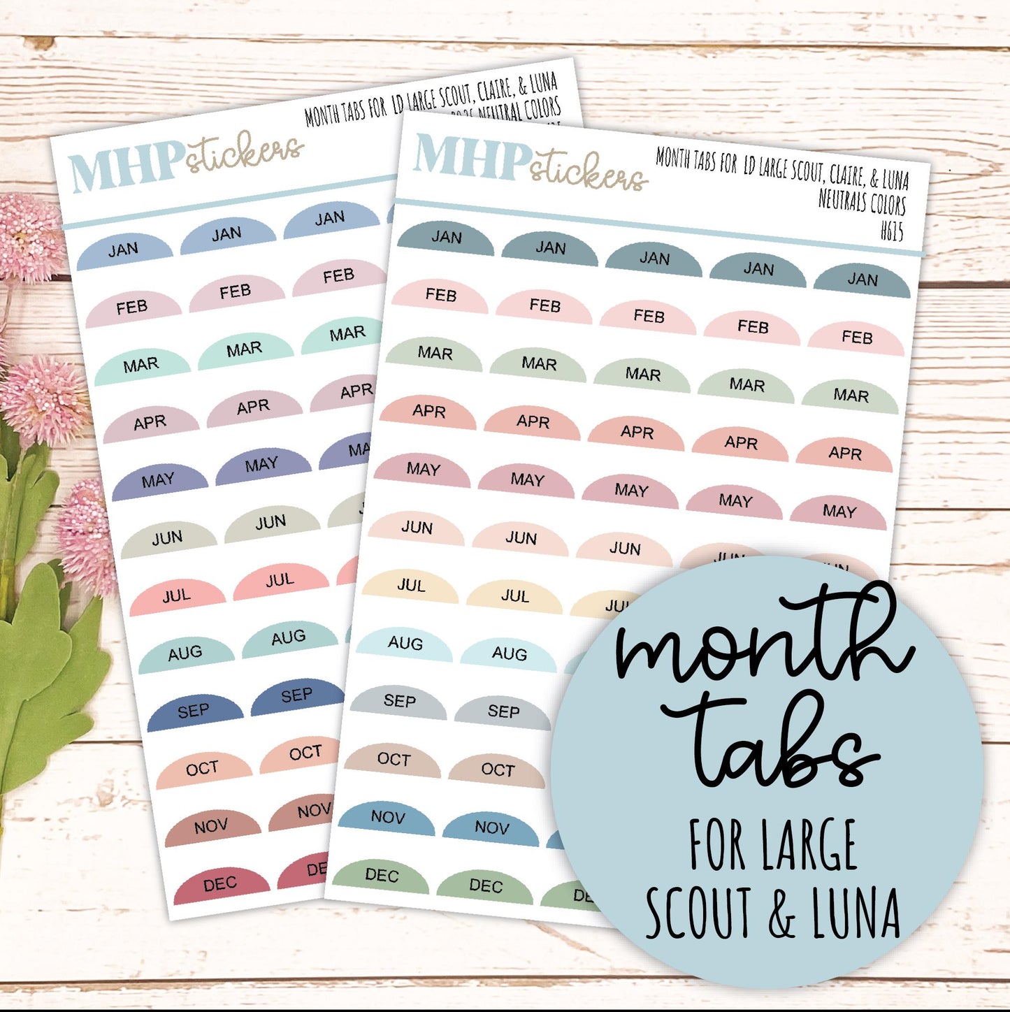 Month Tabs for Large Scout and Luna. Laurel Denise Planners || H615