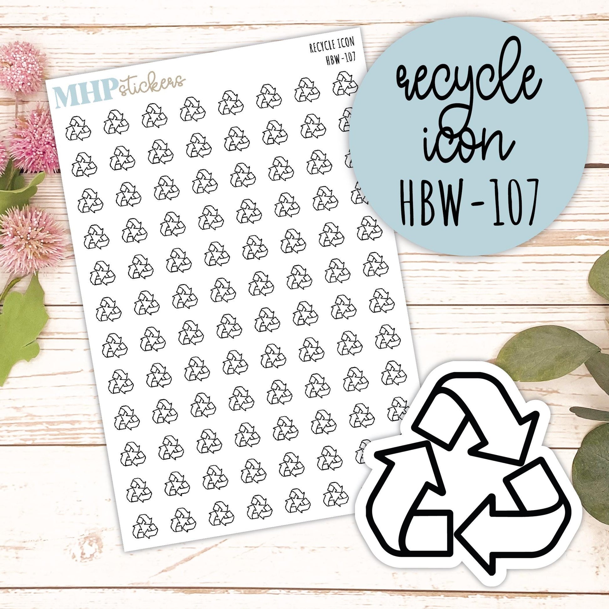RECYCLE ICON - Black & White Icon. Planner Stickers || HBW-107