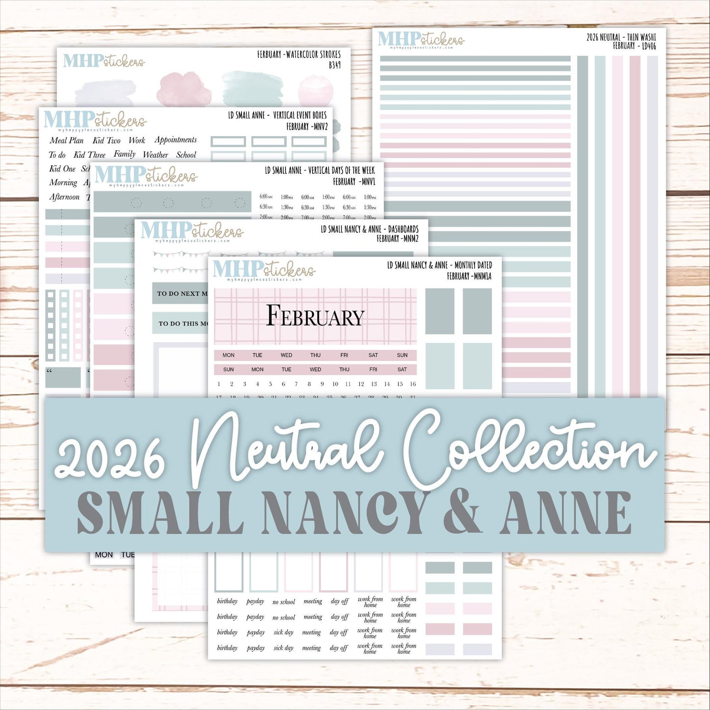 FEBRUARY 2026 Neutral Collection Stickers for Small Nancy & Anne. Laurel Denise Planners || MN